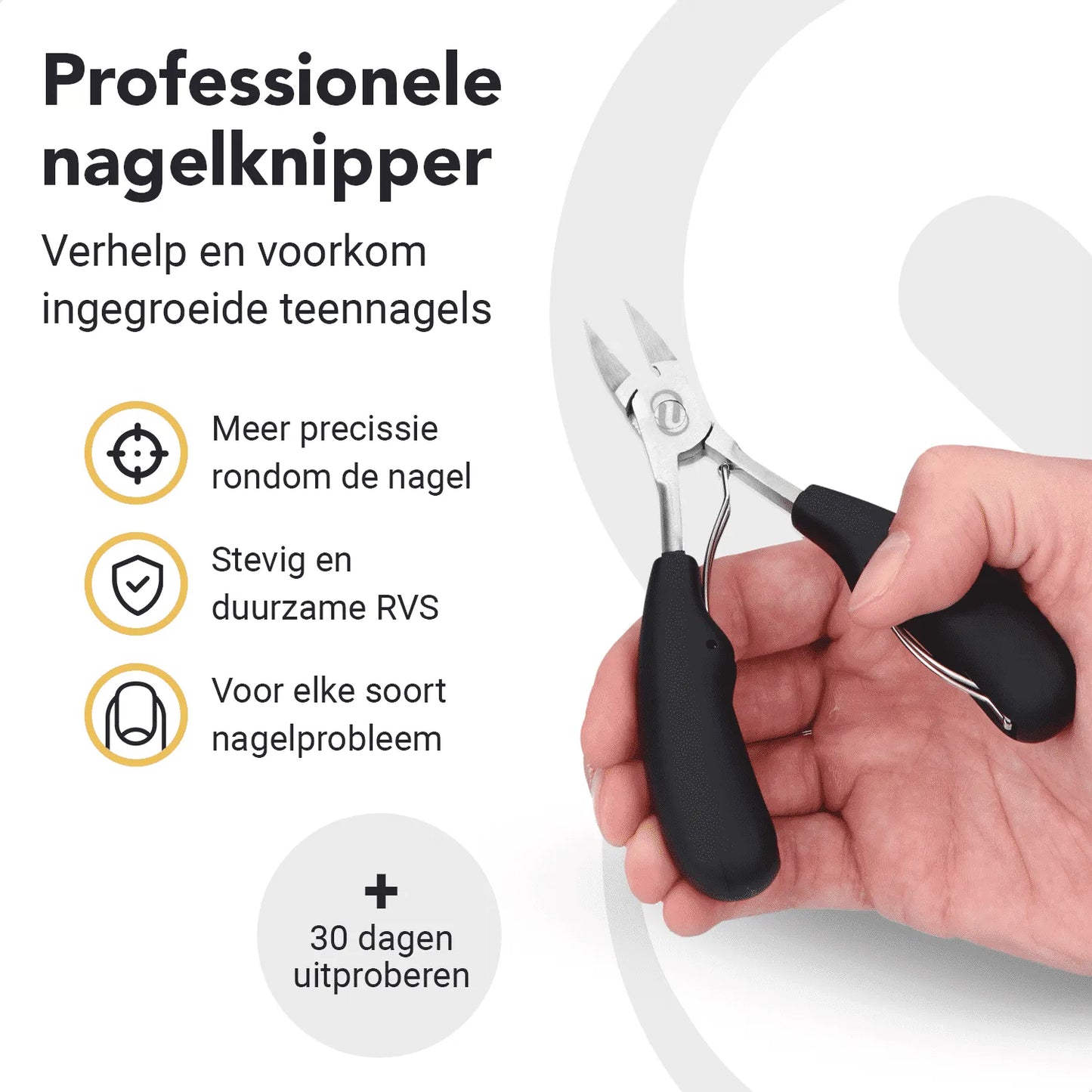 Professionele RVS pedicure set met zwarte nageltang voor kalknagels en ingegroeide teennagels