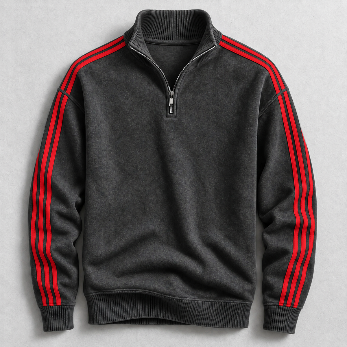 Achteraanzicht van de zwarte heren pullover, accentueert de soepele stof en pasvorm.