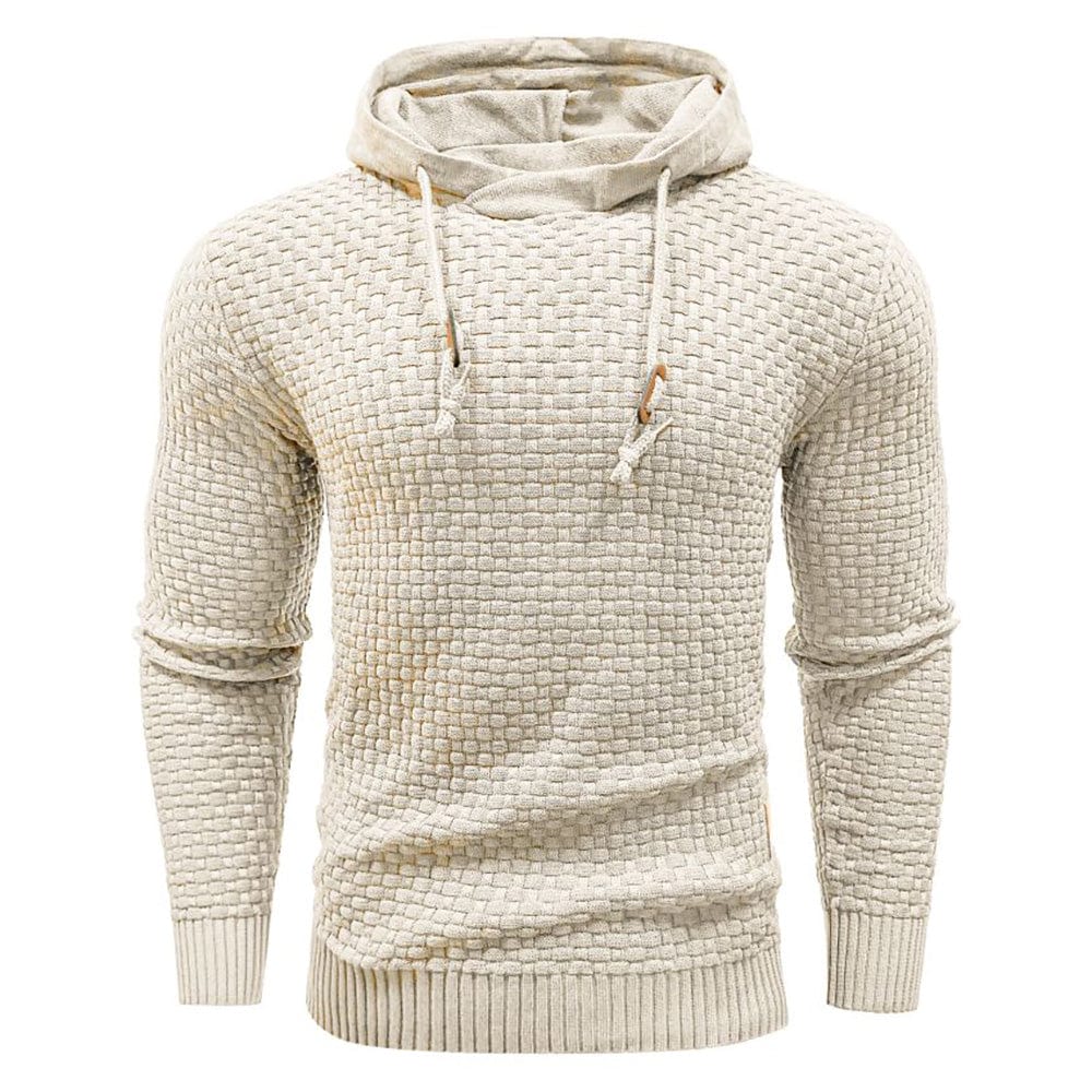Khaki hoodie, close-up van het trekkoord van de capuchon, toont de praktische details van de hoodie.