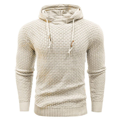 Khaki hoodie, close-up van het trekkoord van de capuchon, toont de praktische details van de hoodie.