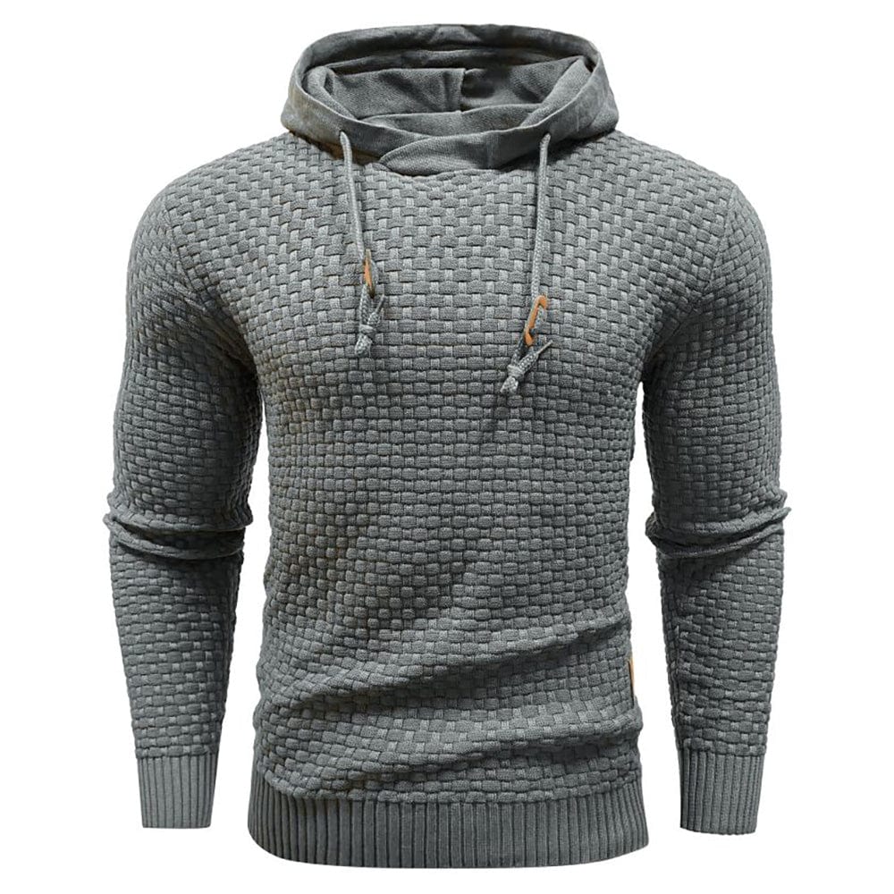 Donkergrijze Siebe hoodie op een hanger, strakke presentatie van het kledingstuk, benadrukt de kwaliteitsstof.