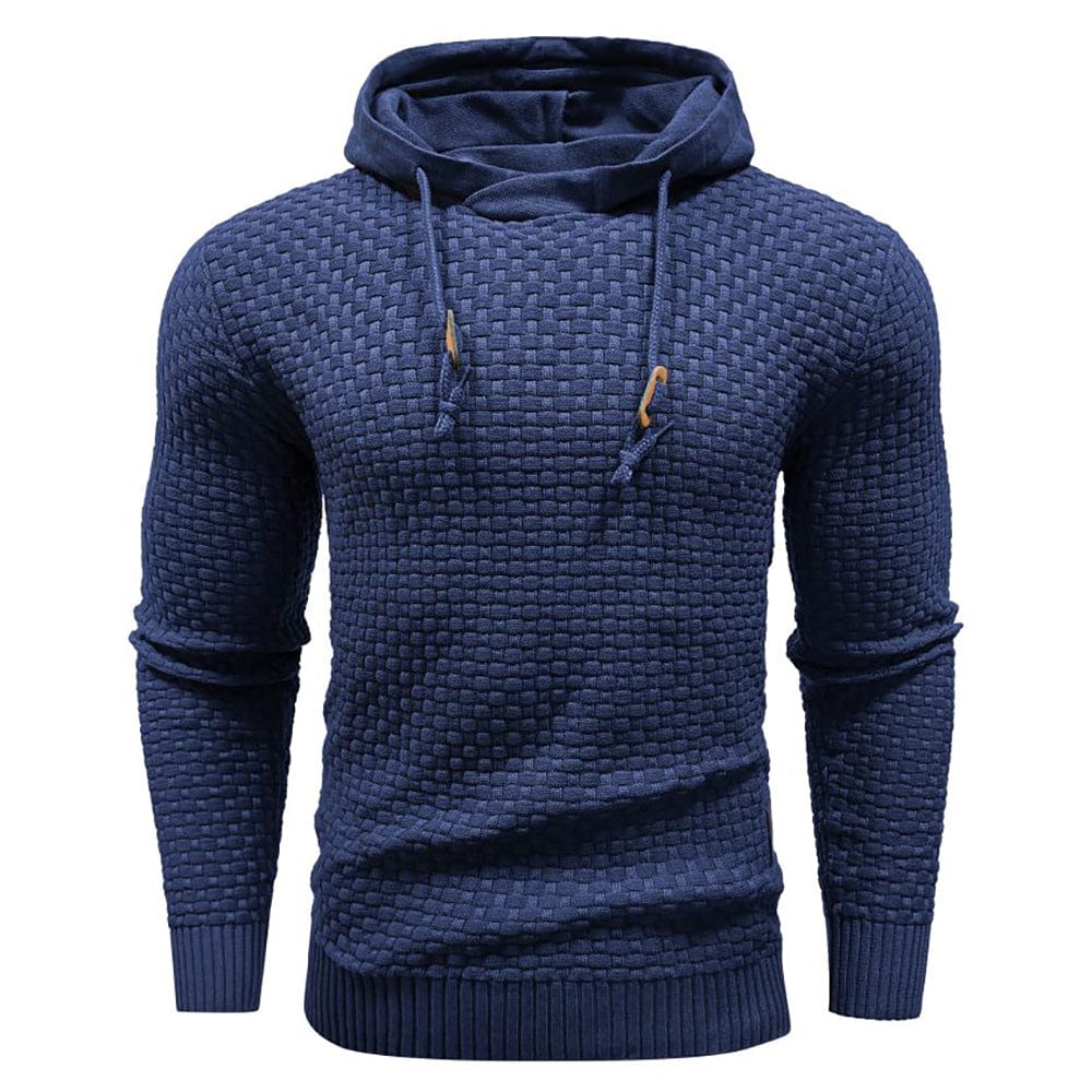 Blauwe Siebe hoodie, close-up van de mouw met de stevige manchet, comfortabele pasvorm die goed aansluit.