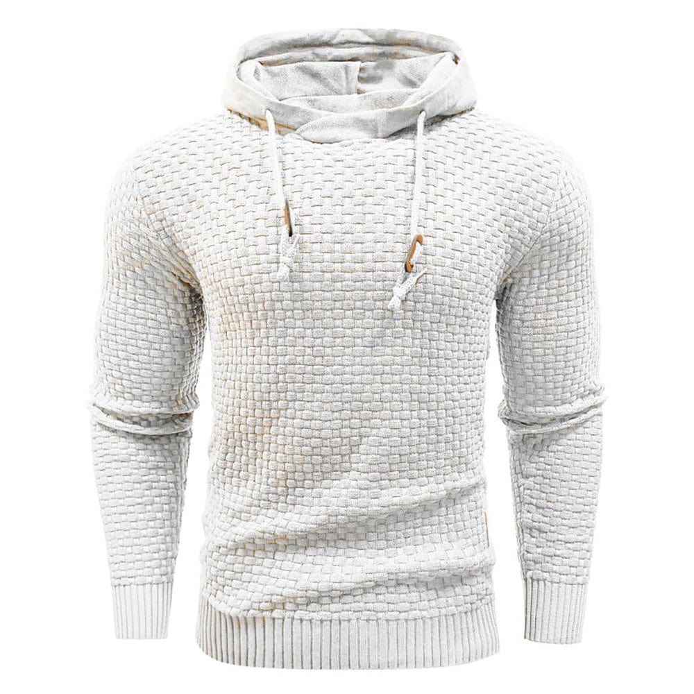 Witte Siebe hoodie, zijaanzicht van een man die de zakken gebruikt, functioneel ontwerp met praktische elementen.