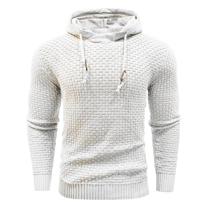 Witte Siebe hoodie, zijaanzicht van een man die de zakken gebruikt, functioneel ontwerp met praktische elementen.