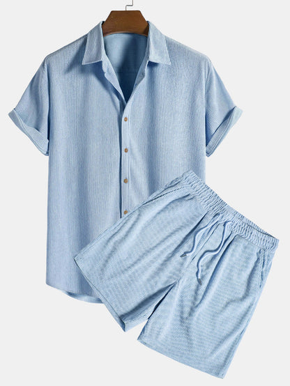 Korte Mouwen Corduroy Overhemd met Knopen & Shorts