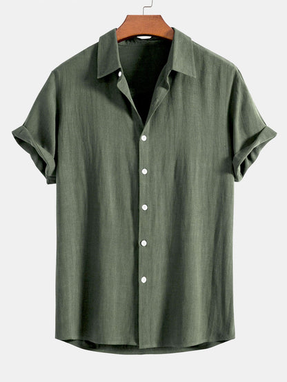 Linnen Rayon Mix Knopen Shirt & Rechte Pijpen Linnen Broek