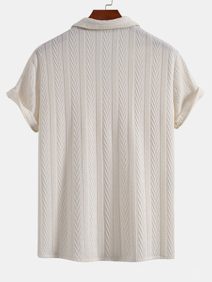 Textuur Jacquard Cubaanse Shirt & Kreukel Textuur Rechte Pantalon