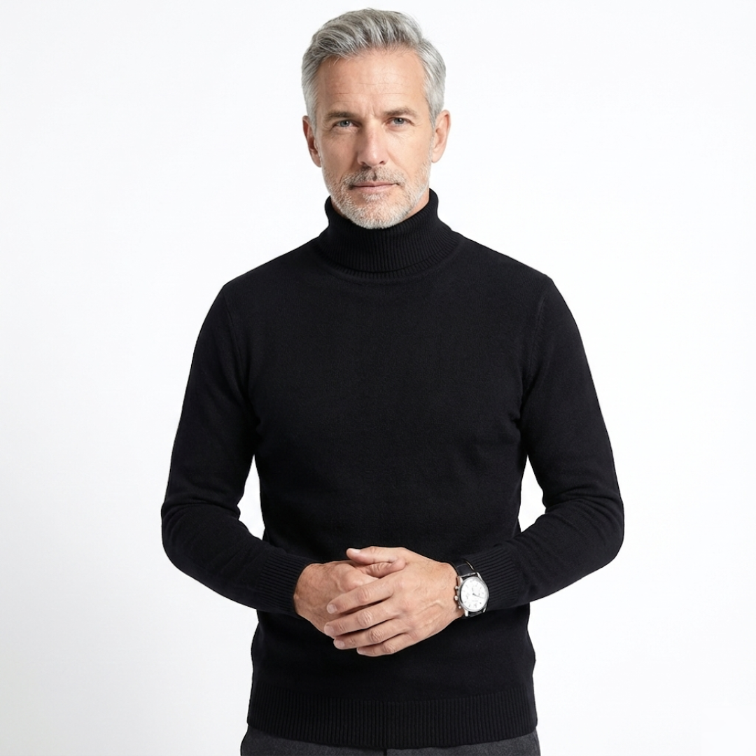 Luxe fijngebreide coltrui met hoge hals in zwart