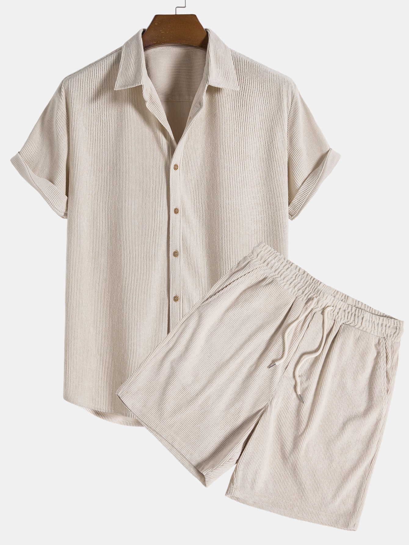 Korte Mouwen Corduroy Overhemd met Knopen & Shorts