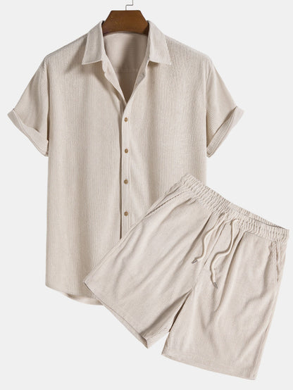 Korte Mouwen Corduroy Overhemd met Knopen & Shorts