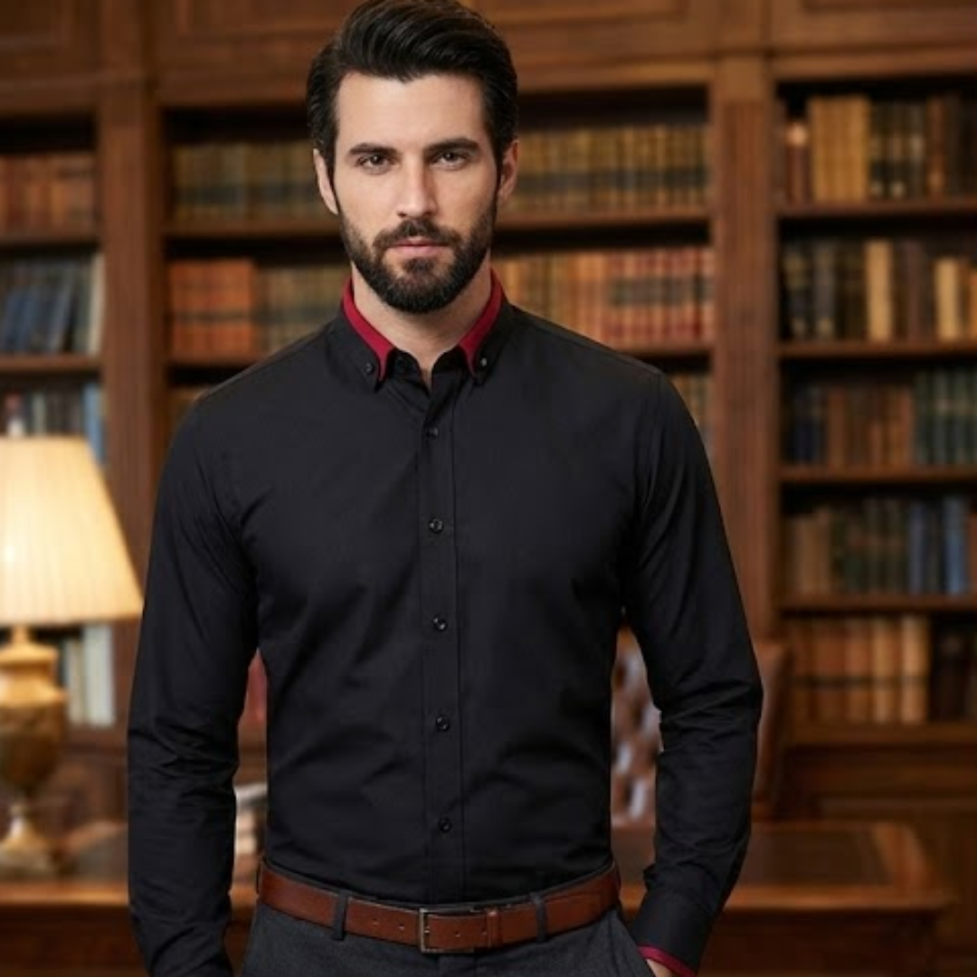 Klassiek Katoenen Overhemd Heren - Strijkvrij Shirt met Lange Mouwen