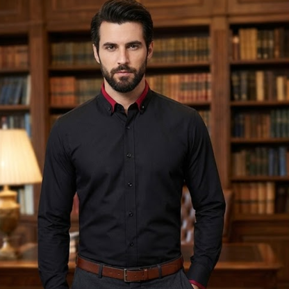 Klassiek Katoenen Overhemd Heren - Strijkvrij Shirt met Lange Mouwen