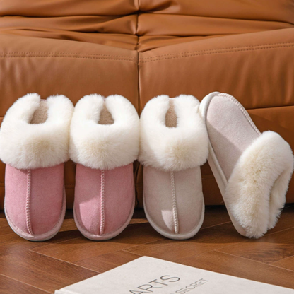 Grijze velvet damespantoffels – zachte fluwelen huisschoenen met warme voering