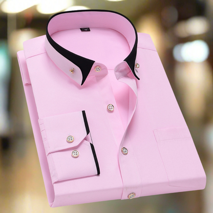 Klassiek Katoenen Overhemd Heren - Strijkvrij Shirt met Lange Mouwen