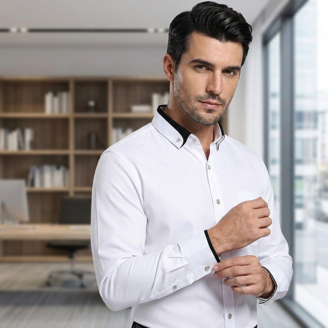 Klassiek Katoenen Overhemd Heren - Strijkvrij Shirt met Lange Mouwen