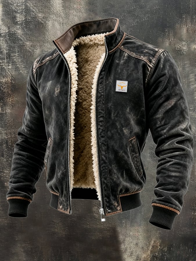 Dustin thermisch gevoerde herenjas in zwart, getoond aan de voorkant met vintage details en warme voering.