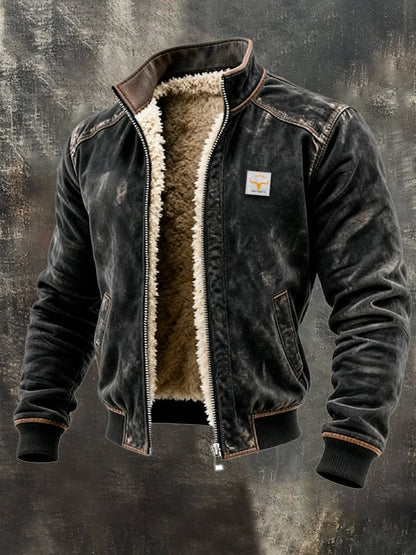 Dustin thermisch gevoerde herenjas in zwart, getoond aan de voorkant met vintage details en warme voering.