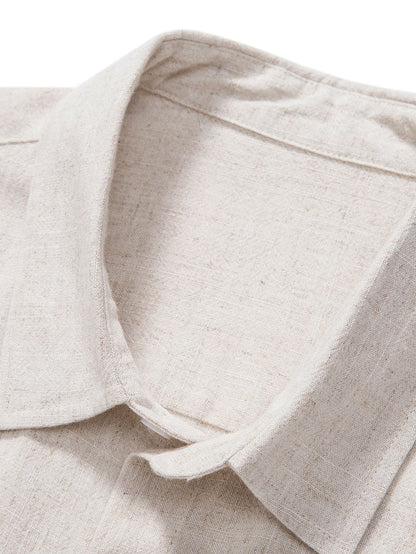 Linnen Rayon Mix Knopen Shirt & Rechte Pijpen Linnen Broek