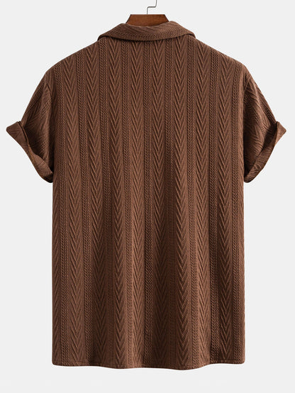 Textuur Jacquard Cubaanse Shirt & Kreukel Textuur Rechte Pantalon