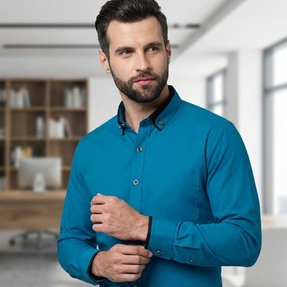 Klassiek Katoenen Overhemd Heren - Strijkvrij Shirt met Lange Mouwen