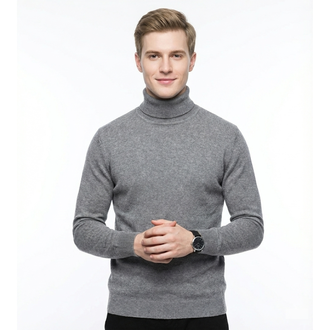 Luxe fijngebreide coltrui met hoge hals in grijs