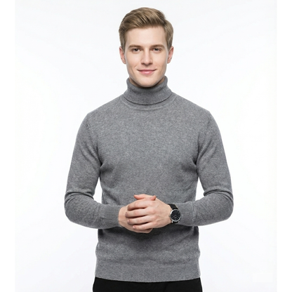 Luxe fijngebreide coltrui met hoge hals in grijs
