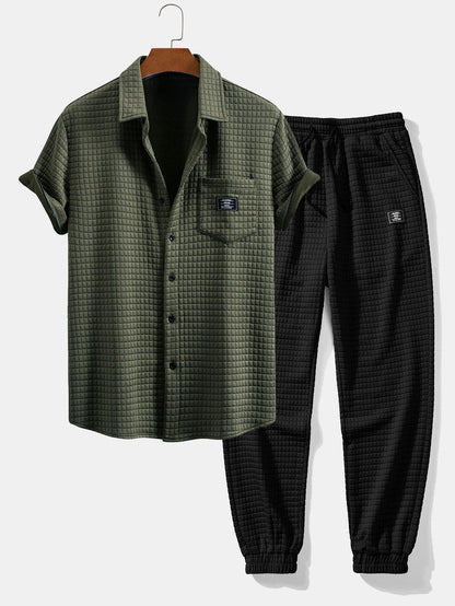 Korte Mouw Wafelshirt & Trekkoord Wafel Joggingbroek