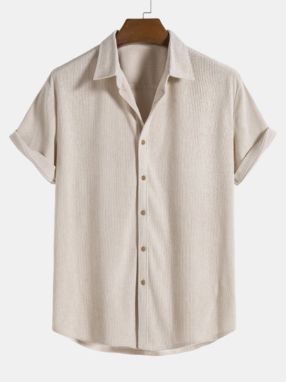 Korte Mouwen Corduroy Overhemd met Knopen & Shorts