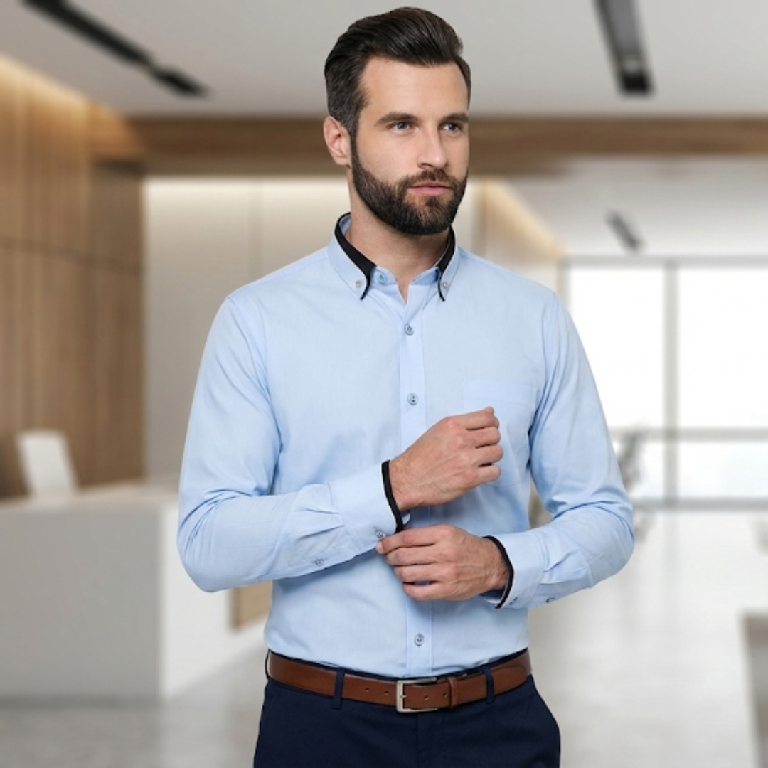 Klassiek Katoenen Overhemd Heren - Strijkvrij Shirt met Lange Mouwen