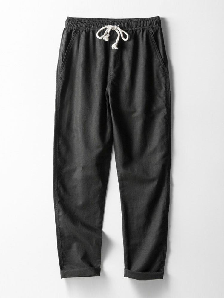 Linnen Rayon Mix Knopen Shirt & Rechte Pijpen Linnen Broek