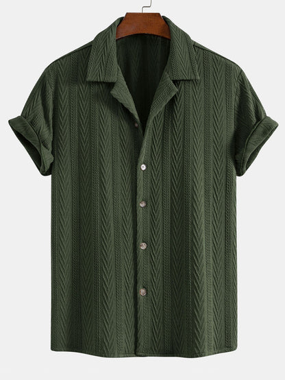 Textuur Jacquard Cubaanse Shirt & Kreukel Textuur Rechte Pantalon