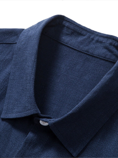 Linnen Rayon Mix Knopen Shirt & Rechte Pijpen Linnen Broek