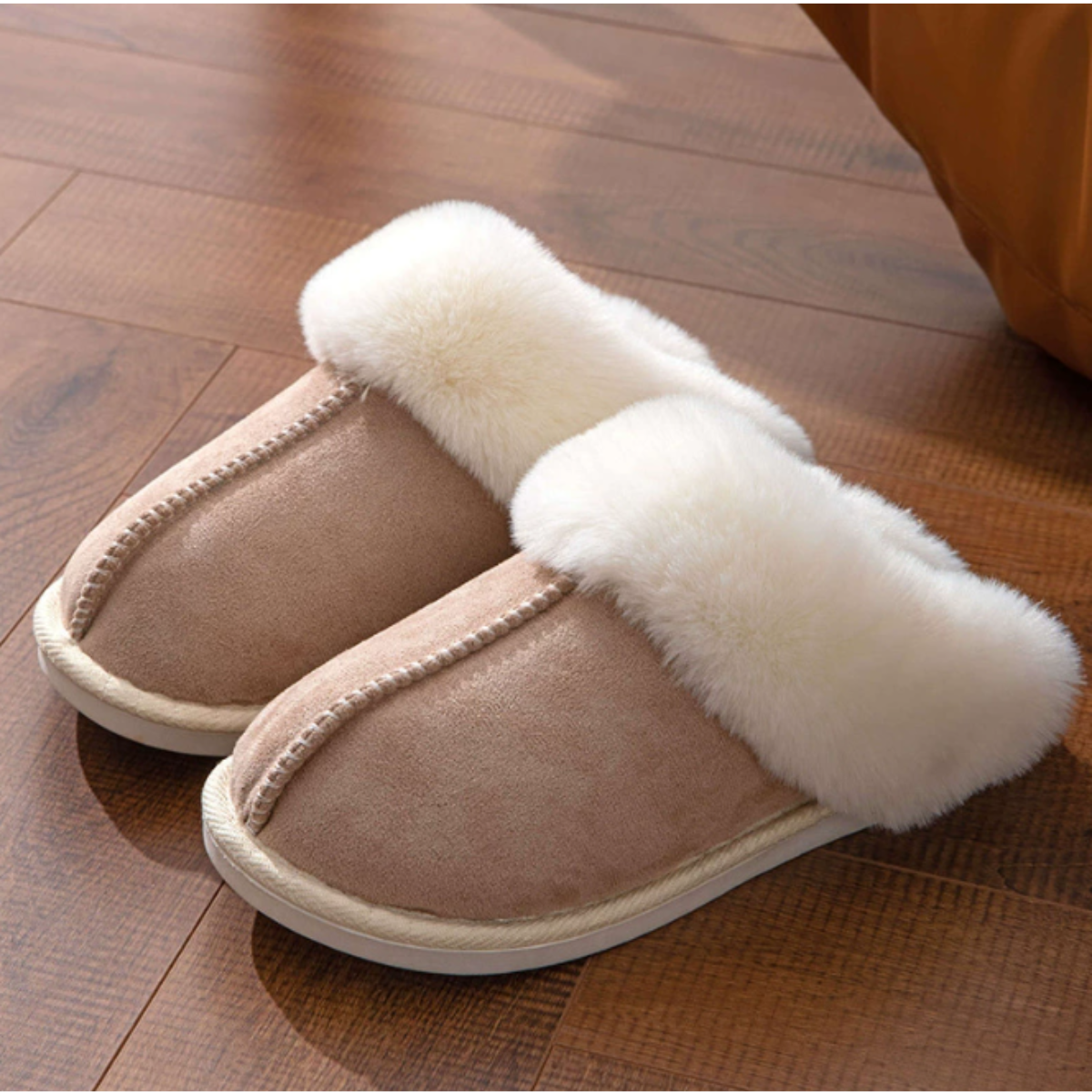 Bruine velvet damespantoffels – zachte fluwelen huisschoenen met warme voering