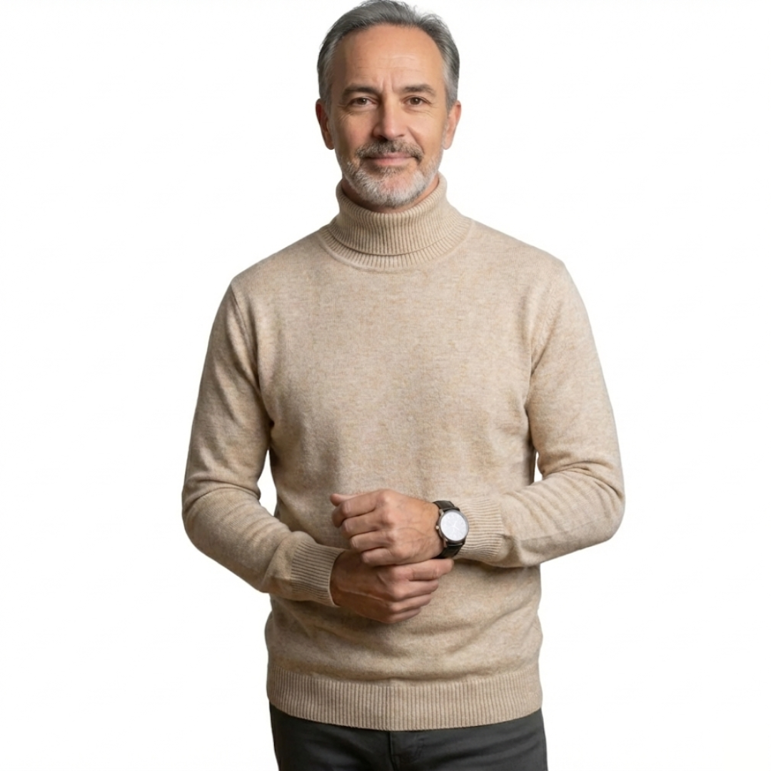 Luxe fijngebreide coltrui met hoge hals in beige