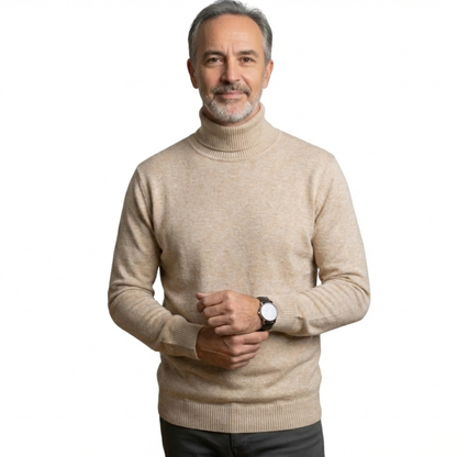 Luxe fijngebreide coltrui met hoge hals in beige