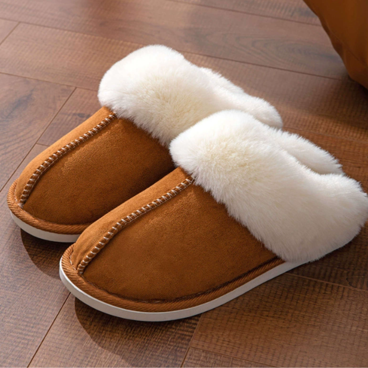 Bruine velvet damespantoffels – zachte fluwelen huisschoenen met warme voering