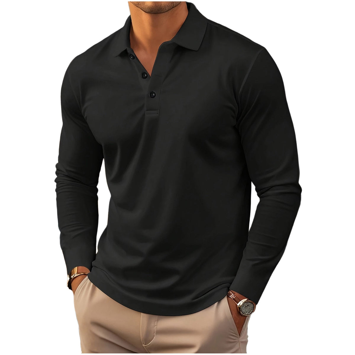 Achteraanzicht van het beige T-shirt met lange mouwen, perfect voor een veelzijdige alledaagse look.