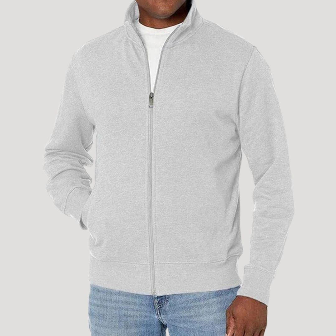 Achterkant van de Tijl heren jas in beige, accentueert de strakke lijnen en de veelzijdigheid.