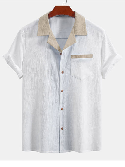 Textured Contrast Cuban Shirt & Straight Leg Pants