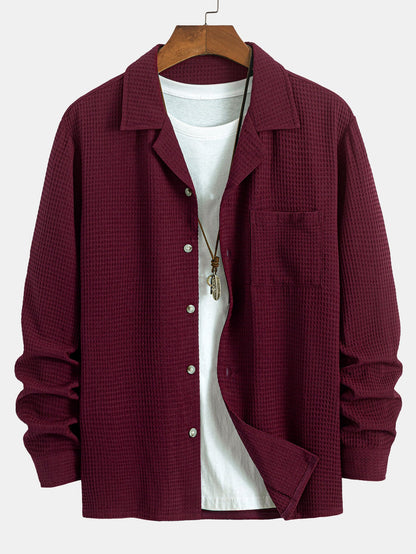 Langarm Wafel Cuban Collar Shirt