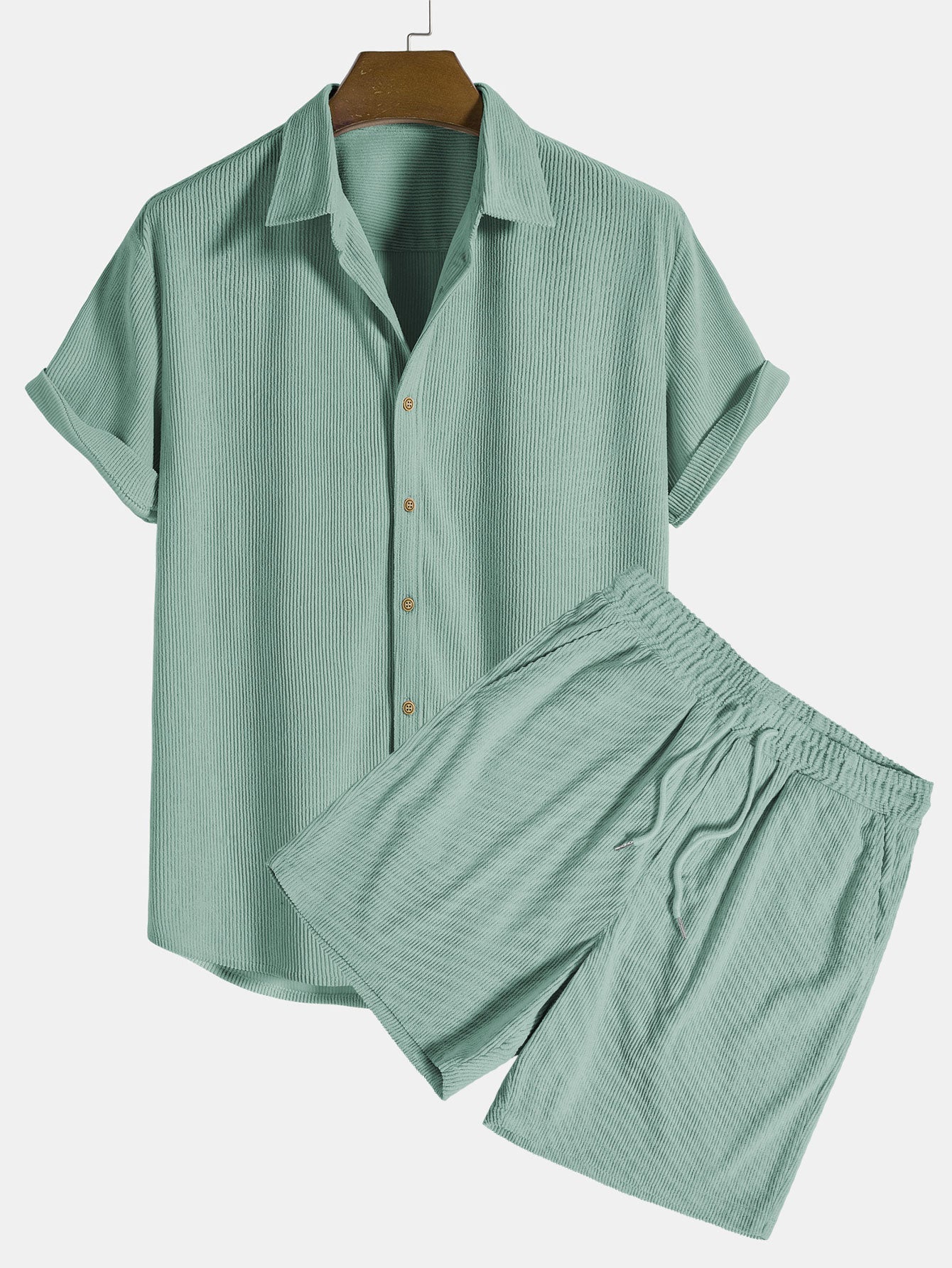 Korte Mouwen Corduroy Overhemd met Knopen & Shorts