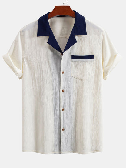 Textured Contrast Cuban Shirt & Straight Leg Pants