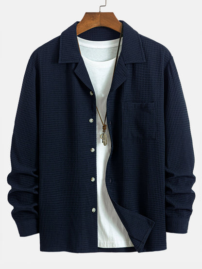 Langarm Wafel Cuban Collar Shirt