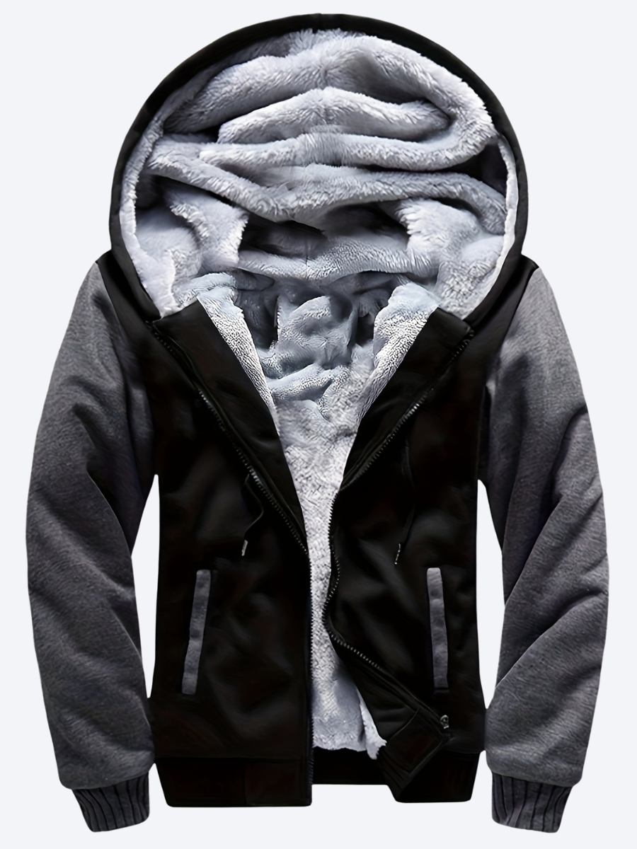 Vooraanzicht van de Rocco camouflage hoodie voor heren, casual gedragen met open ritssluiting.