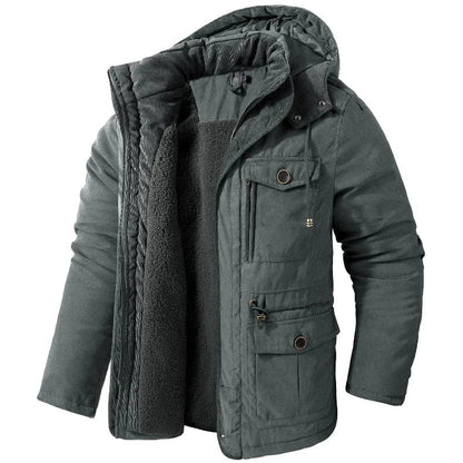 Binnenzijde van de Gijs winterjas met de zachte sherpa fleece voering en corduroy afwerking bij de kraag.