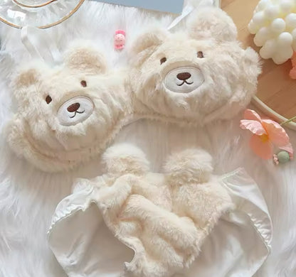 Schattige teddybeer lingerie set van zacht pluche – sexy en cozy kawaii ondergoed met beervormige cups