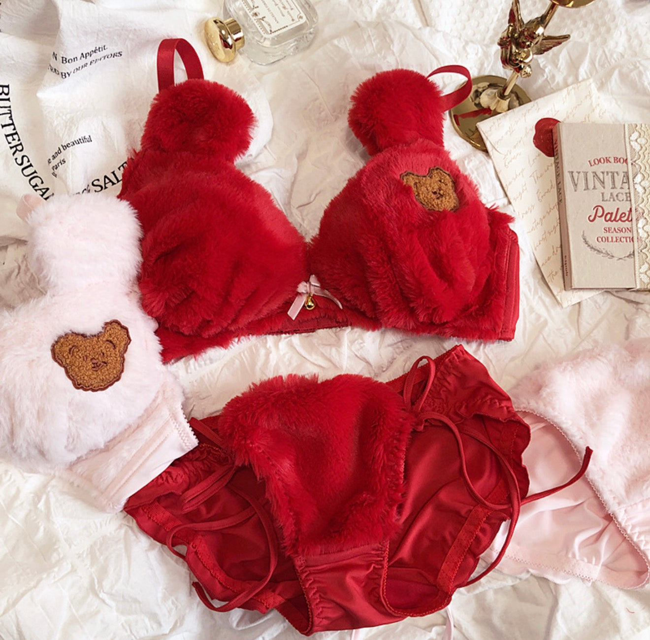 Pluchy Teddybeer Kawaii Lingerie Set - Zachte Pluche Pyjama & Loungewear