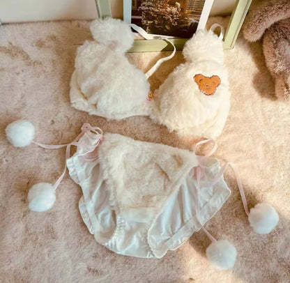 Schattige teddybeer lingerie set van zacht pluche – sexy en cozy kawaii ondergoed met beervormige cups