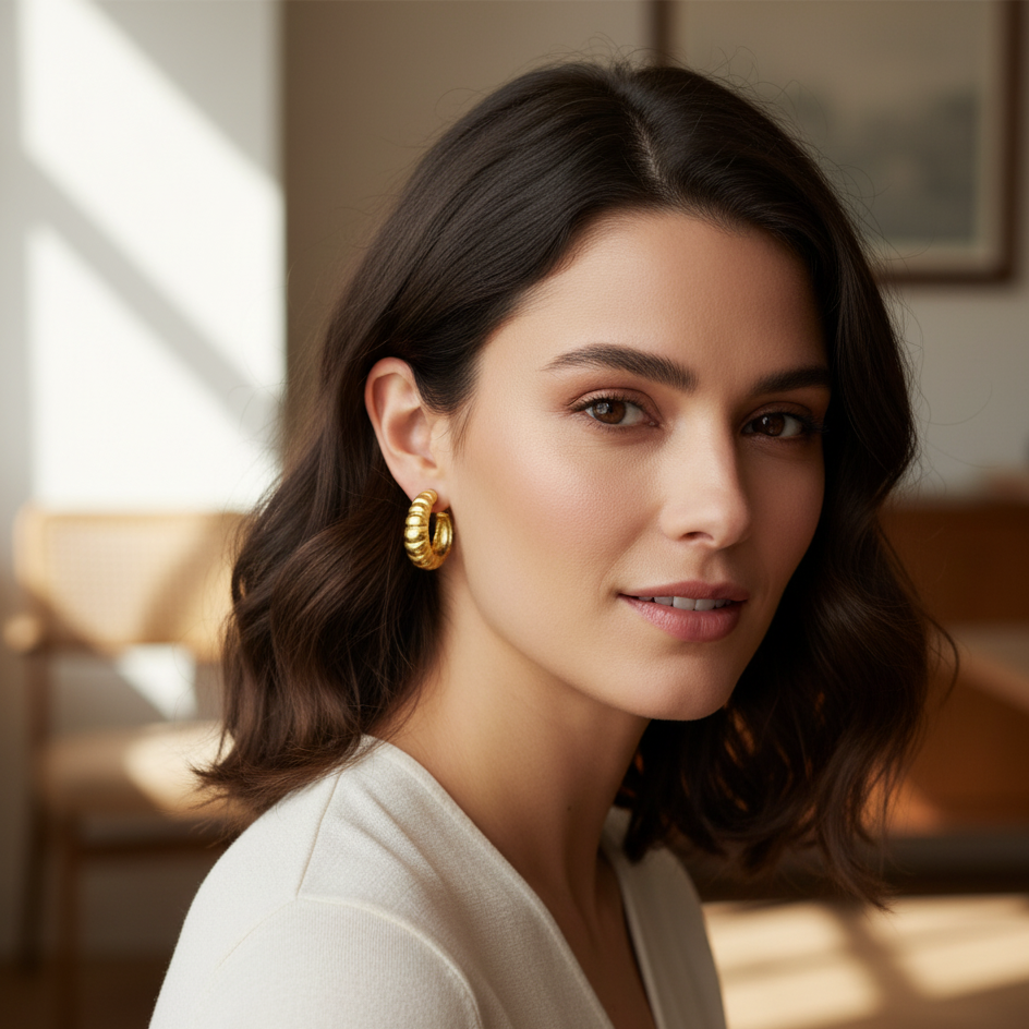 Gouden Croissant Oorbellen - Gedraaide Chunky Oorringen Dames