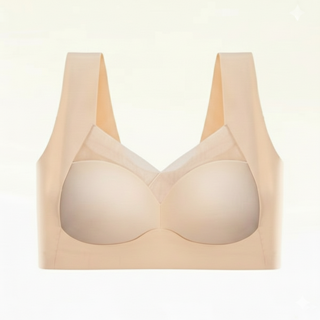 Beige ademende draadloze push-up bh zonder beugel (huidskleur)